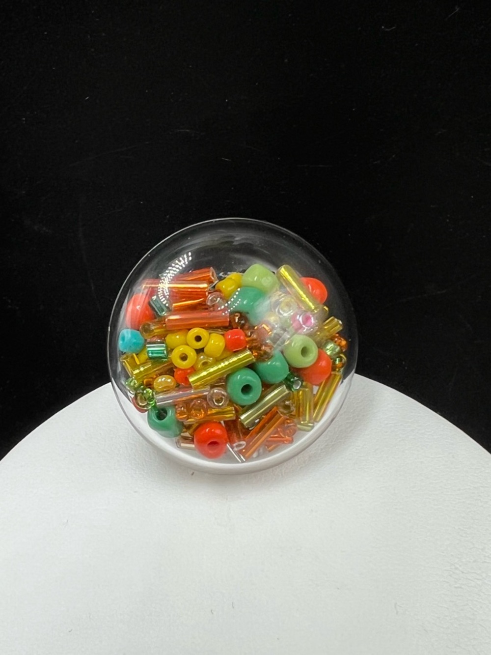 Pylones Ring French Blown Glass With Multicolored Beads Balls Adjustable